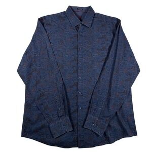 Bugatchi Uomo‎ Classic Fit Paisley Button Down Shirt Blue Orange Long Sleeve XL